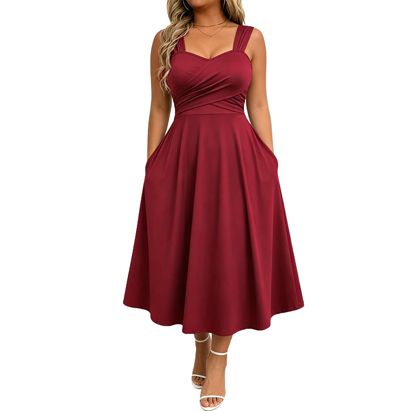 Elegant Women's V-Neck Dress with Pockets 👗✨