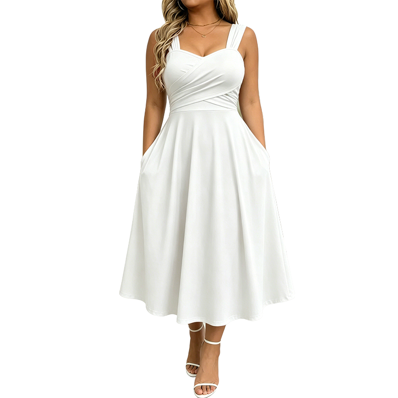Elegant Women's V-Neck Dress with Pockets 👗✨
