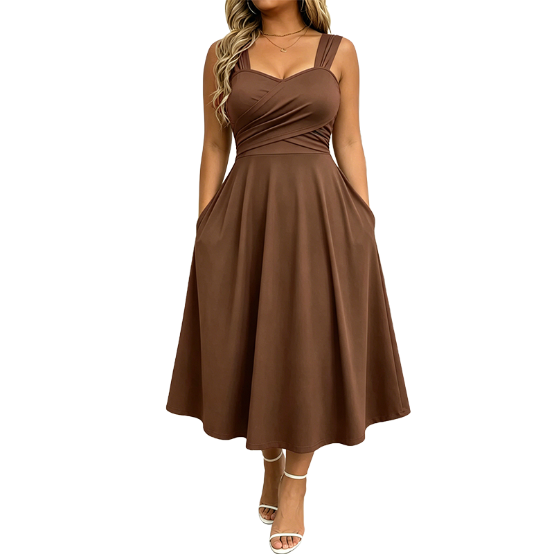 Elegant Women's V-Neck Dress with Pockets 👗✨