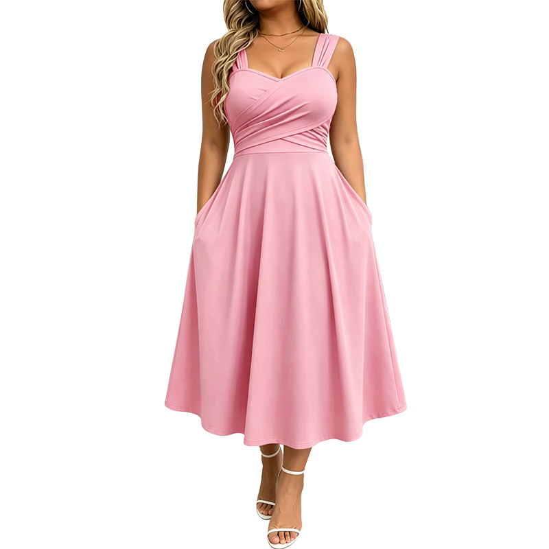 Elegant Women's V-Neck Dress with Pockets 👗✨