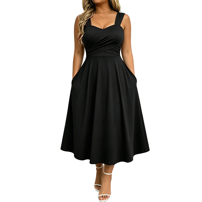 Elegant Women's V-Neck Dress with Pockets 👗✨