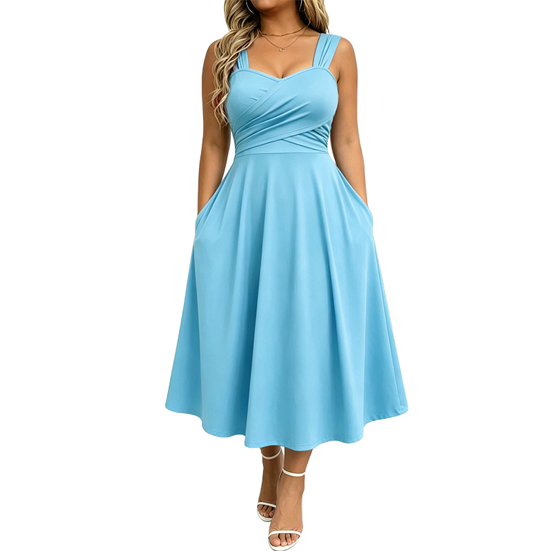 Elegant Women's V-Neck Dress with Pockets 👗✨