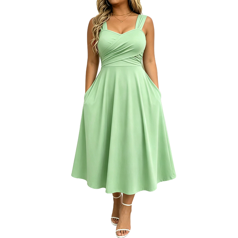 Elegant Women's V-Neck Dress with Pockets 👗✨