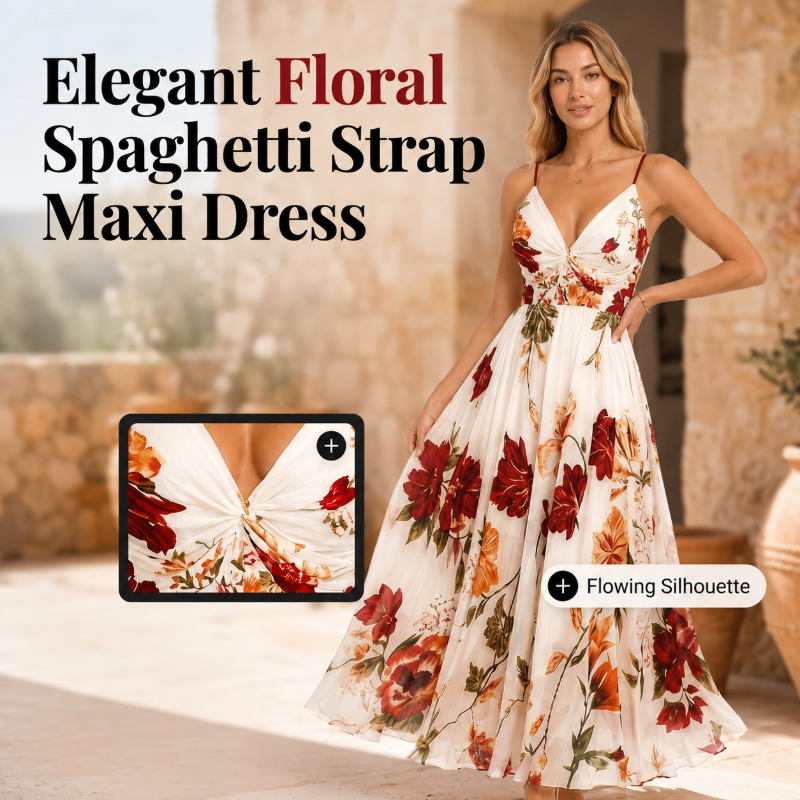 👗 50% OFF 🌺 Women's Printed Spaghetti Strap Maxi Dress – Lightweight & Boho Chic