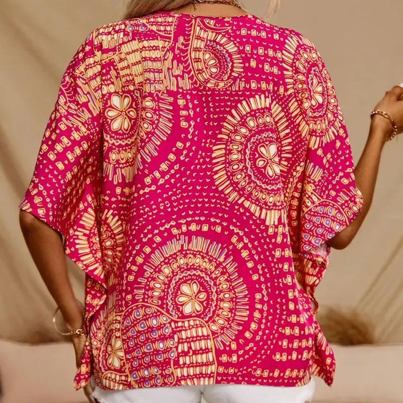 👚 50% OFF 🌸 V-Neck Printed Top – Relaxed Dolman Sleeves, Lightweight & Flowy ✨ Perfect for Summer & Vacations ☀️🌿