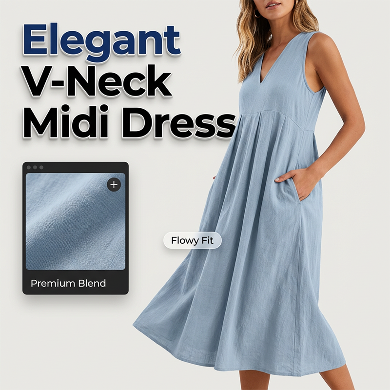 Women's Casual Sleeveless V-Neck Midi Dress 👗✨