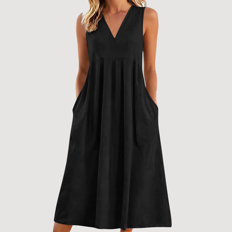Women's Casual Sleeveless V-Neck Midi Dress 👗✨