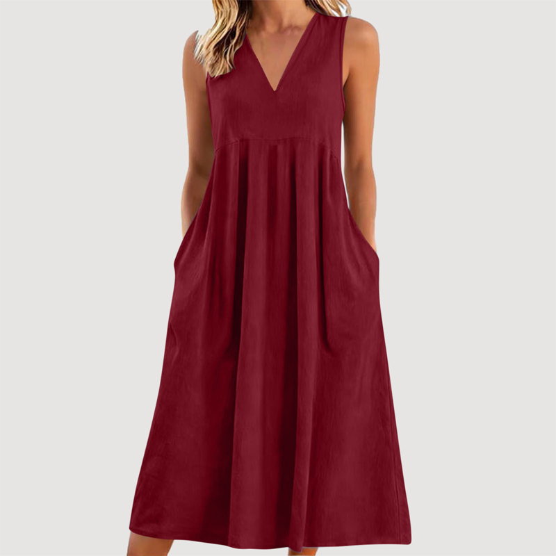 Women's Casual Sleeveless V-Neck Midi Dress 👗✨
