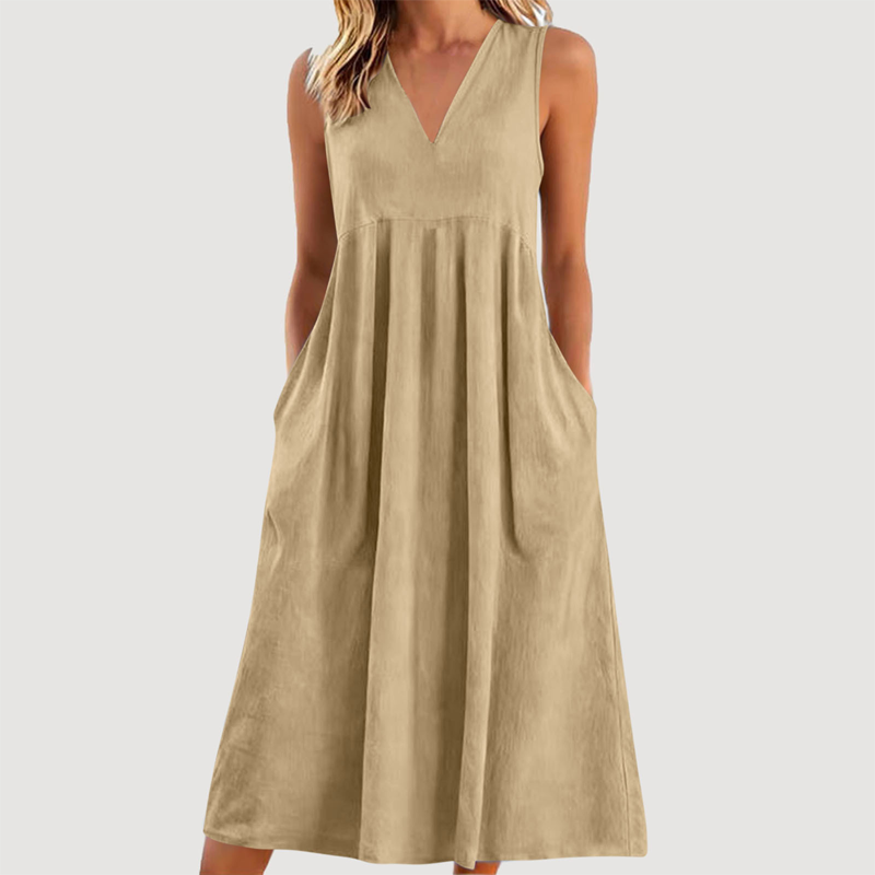 Women's Casual Sleeveless V-Neck Midi Dress 👗✨