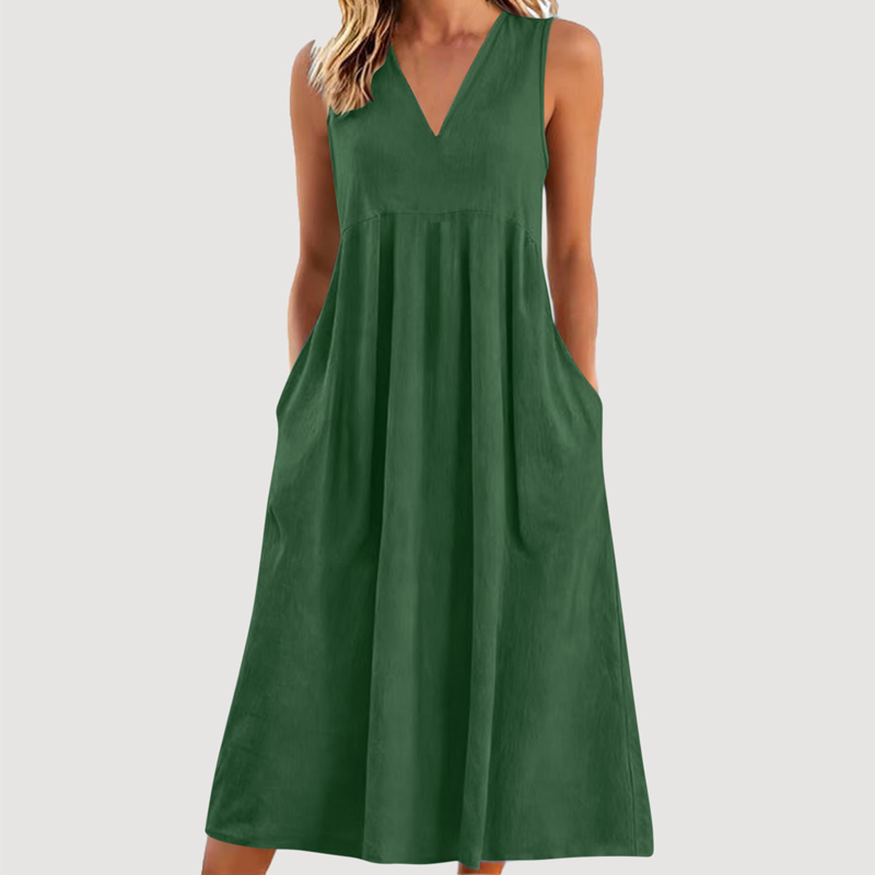 Women's Casual Sleeveless V-Neck Midi Dress 👗✨
