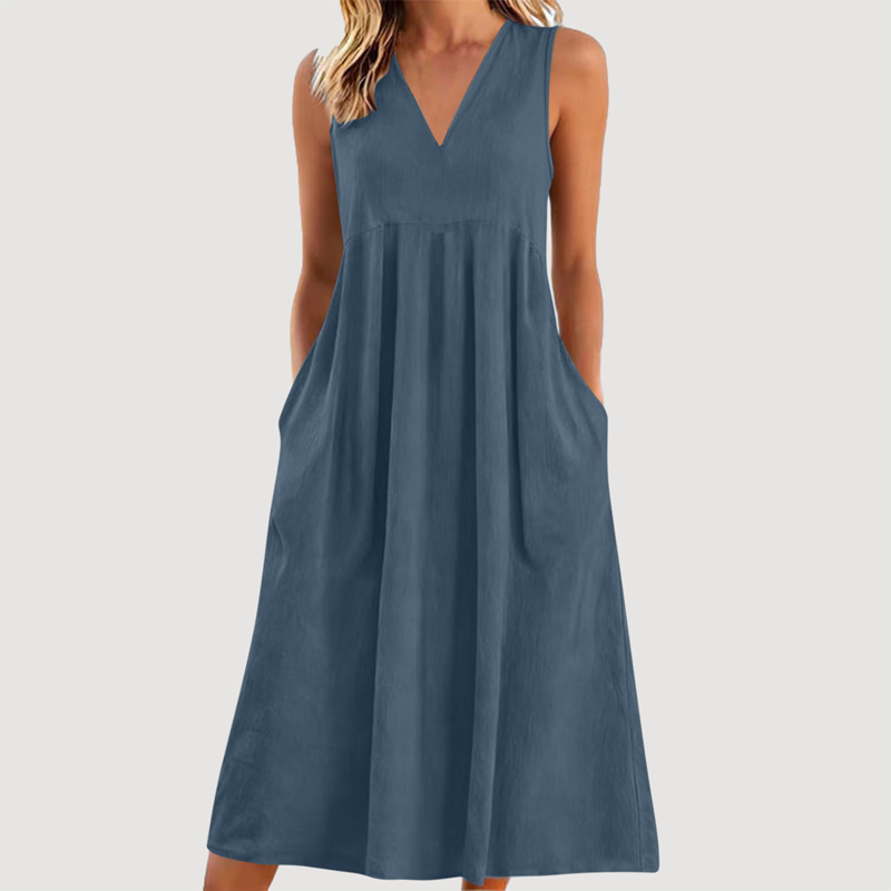 Women's Casual Sleeveless V-Neck Midi Dress 👗✨