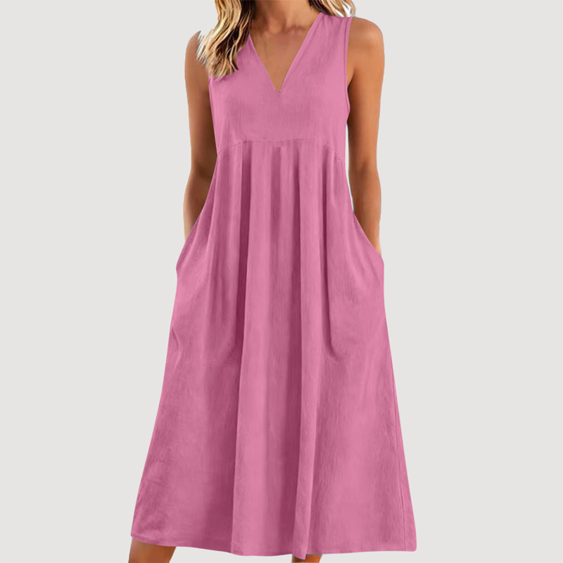 Women's Casual Sleeveless V-Neck Midi Dress 👗✨