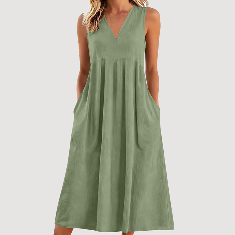 Women's Casual Sleeveless V-Neck Midi Dress 👗✨