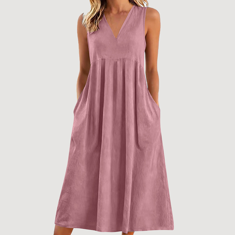 Women's Casual Sleeveless V-Neck Midi Dress 👗✨