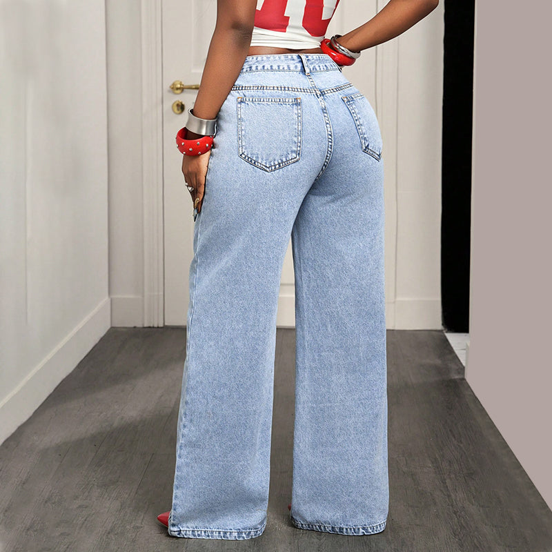 Asymmetrical Waist Wide-Leg Jeans