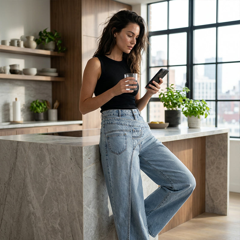 Asymmetrical Waist Wide-Leg Jeans