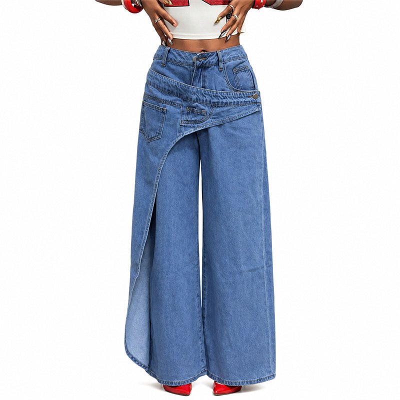 Asymmetrical Waist Wide-Leg Jeans