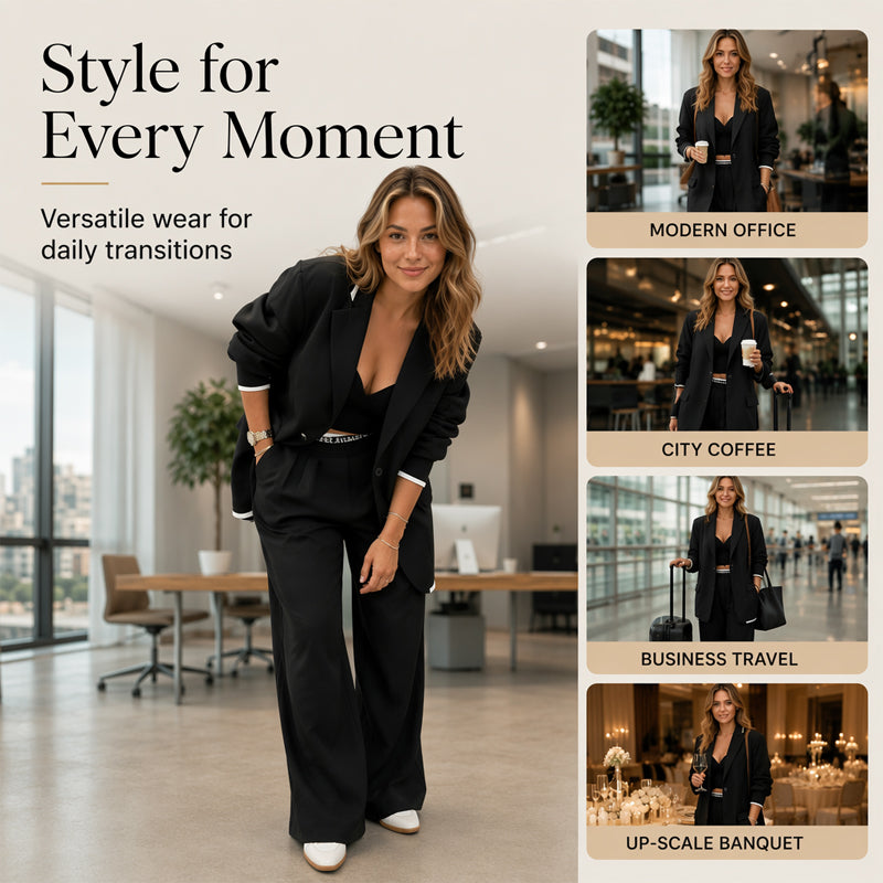 ✨🛍️ Blazer and Wide-Leg Pants Set – Clean Lines and Breathable Comfort for a Confident Look All Day Long