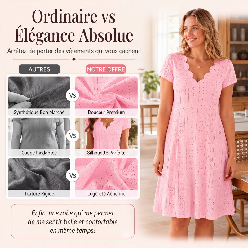 🌷 Elegant Embroidered Dress with Wavy Neckline