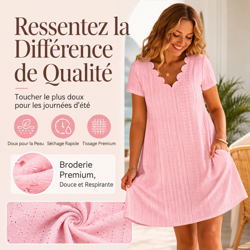 🌷 Elegant Embroidered Dress with Wavy Neckline