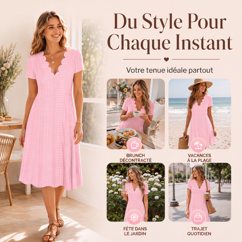 🌷 Elegant Embroidered Dress with Wavy Neckline