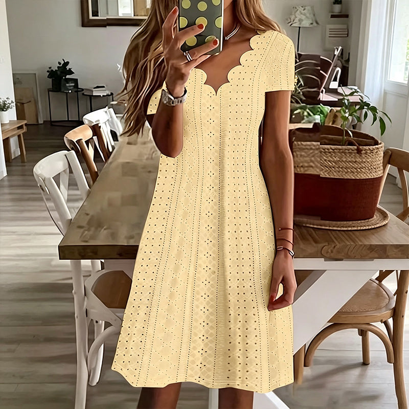 🌷 Elegant Embroidered Dress with Wavy Neckline