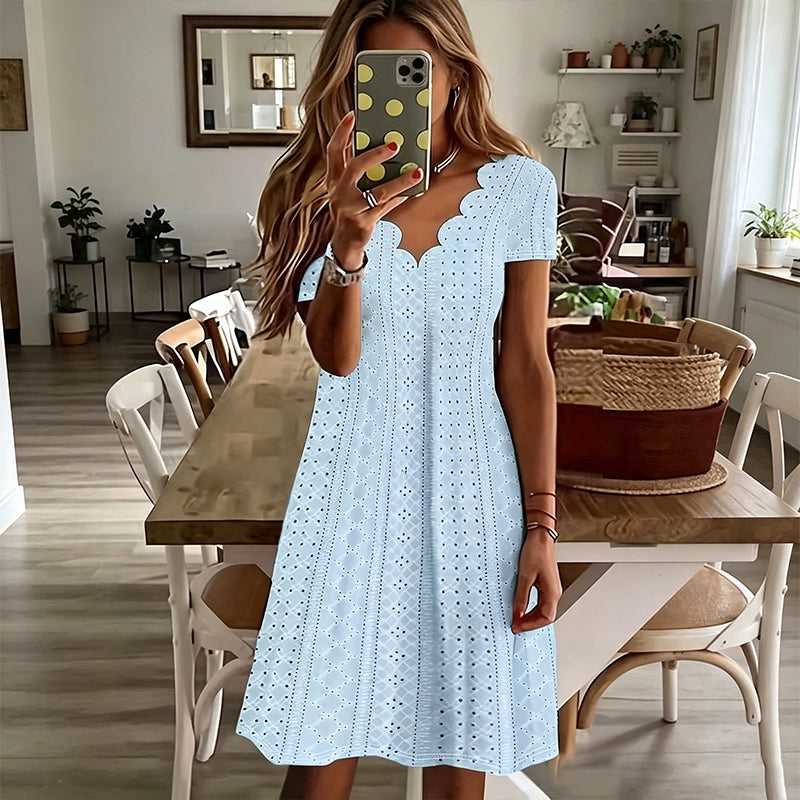 🌷 Elegant Embroidered Dress with Wavy Neckline