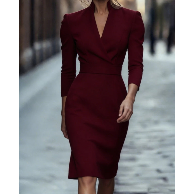 Elegant High-Neck V-Neck Fitted Dress ✨👗