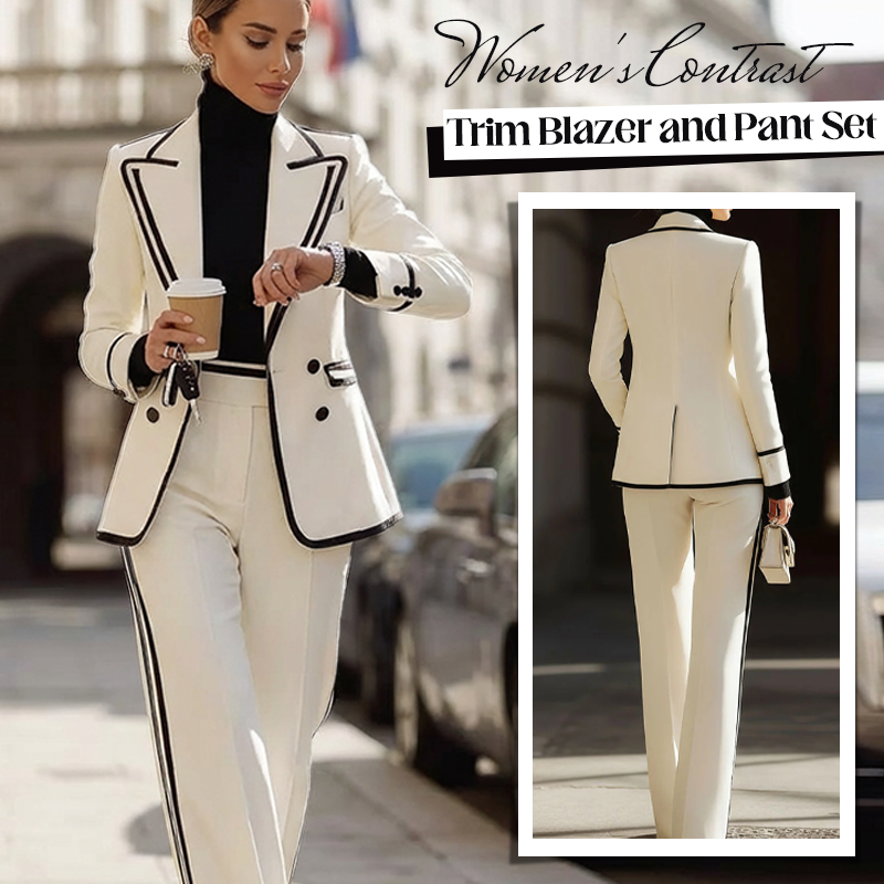 ✨ New Arrivals & Special Offers – Women’s Blazer & Pants Set with Contrast Trim