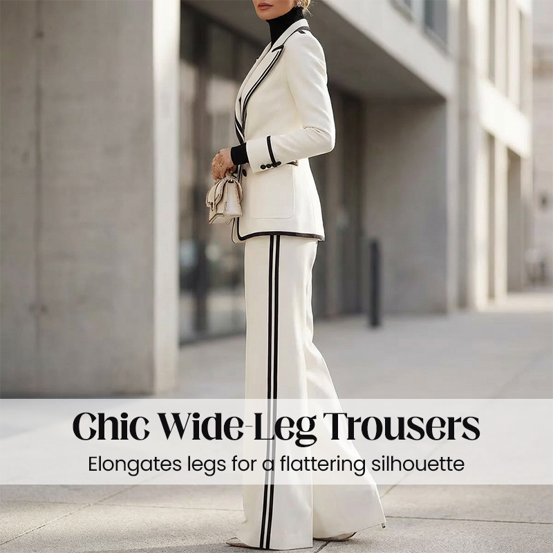 ✨ New Arrivals & Special Offers – Women’s Blazer & Pants Set with Contrast Trim