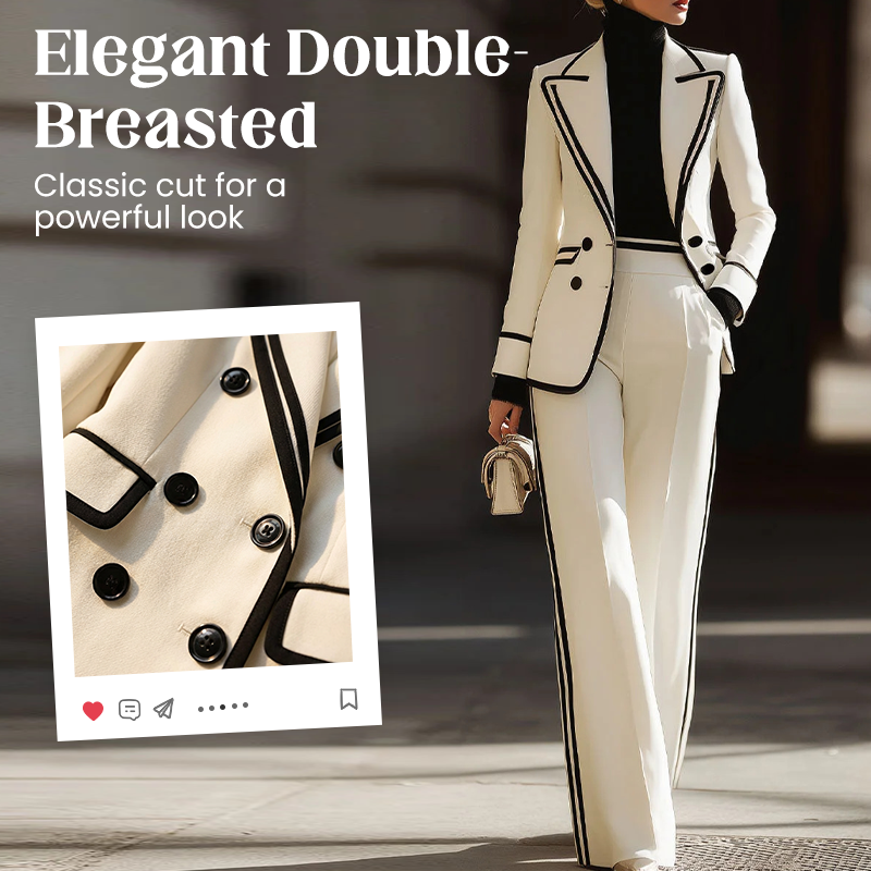 ✨ New Arrivals & Special Offers – Women’s Blazer & Pants Set with Contrast Trim