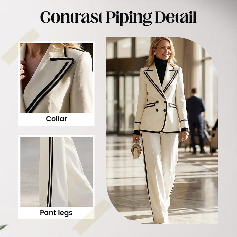 ✨ New Arrivals & Special Offers – Women’s Blazer & Pants Set with Contrast Trim