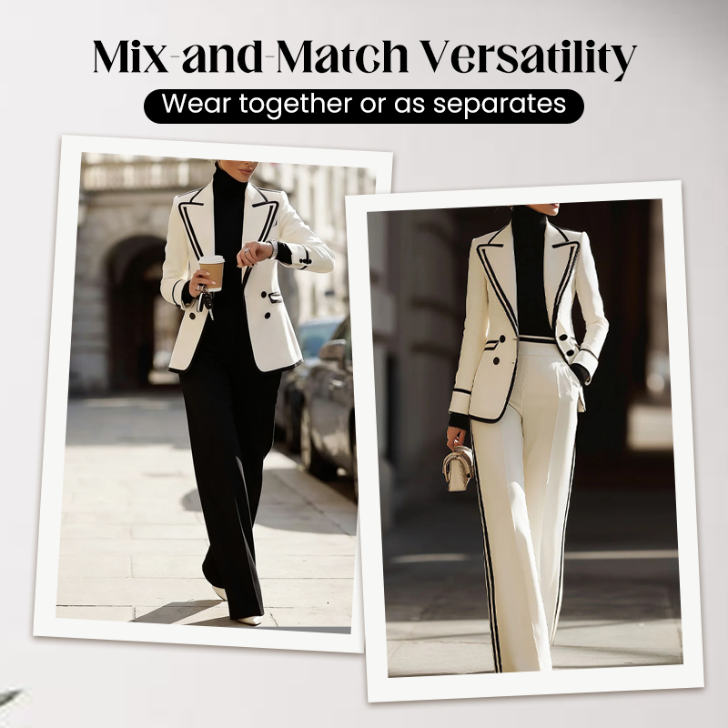 ✨ New Arrivals & Special Offers – Women’s Blazer & Pants Set with Contrast Trim