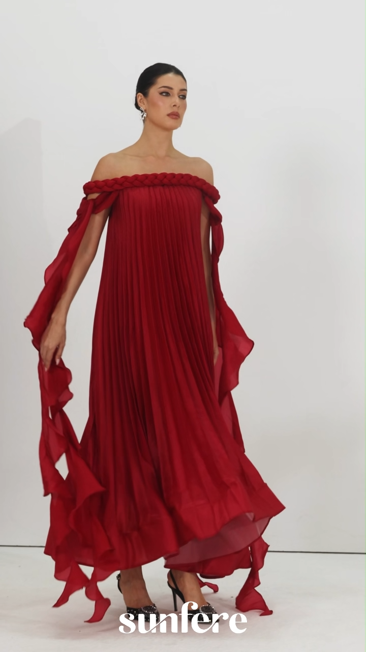 Burgundy Off-Shoulder Maxi