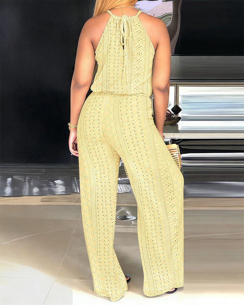 Jacquara Luxe – Halter Knit Jacquard Wide-Leg Jumpsuit